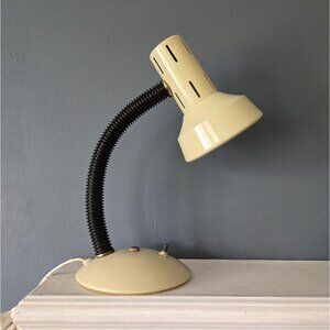 Vintage Beige Enamel Metal & Plastic Desk Lamp Adjustable Goose Neck Retro